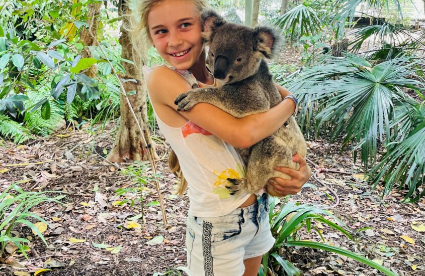 Petting koalas and kangaroos in Lone Pine Koala Sanctuary